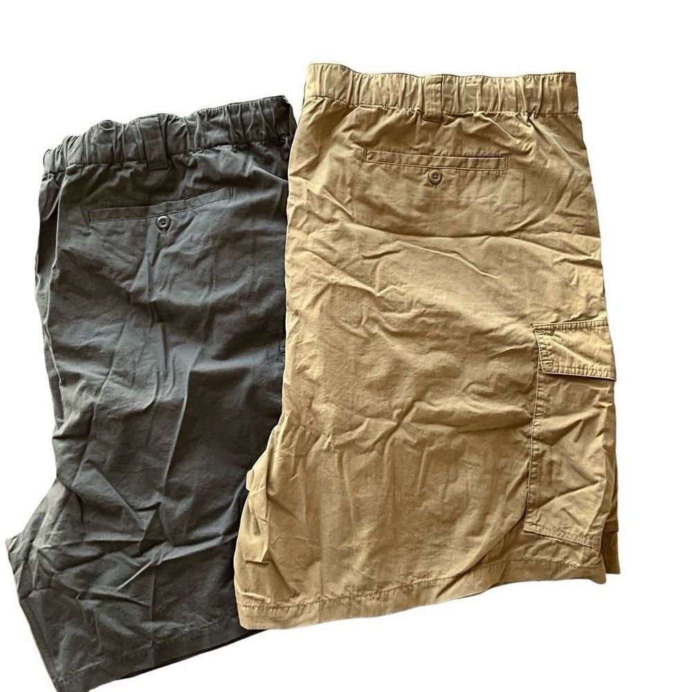 King Size Mens Drawstring Cargo Shorts Set of 2 Gray & Khaki Size 4XL Big